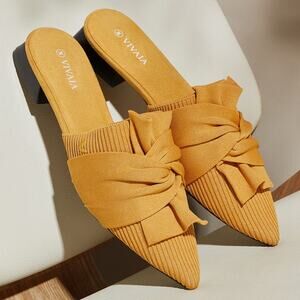 Vivaia Yaffa Pointed Knot Mustard Sandals Old Money Knit Breathable Comfort 8